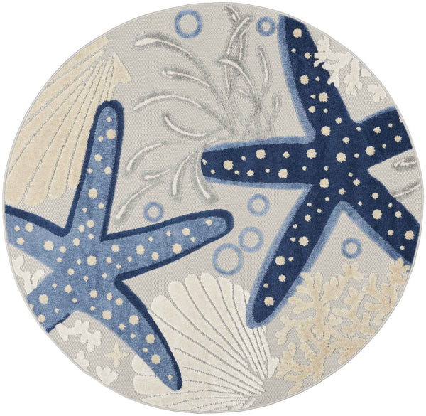 5' Blue And Gray Round Indoor Outdoor Area Rug