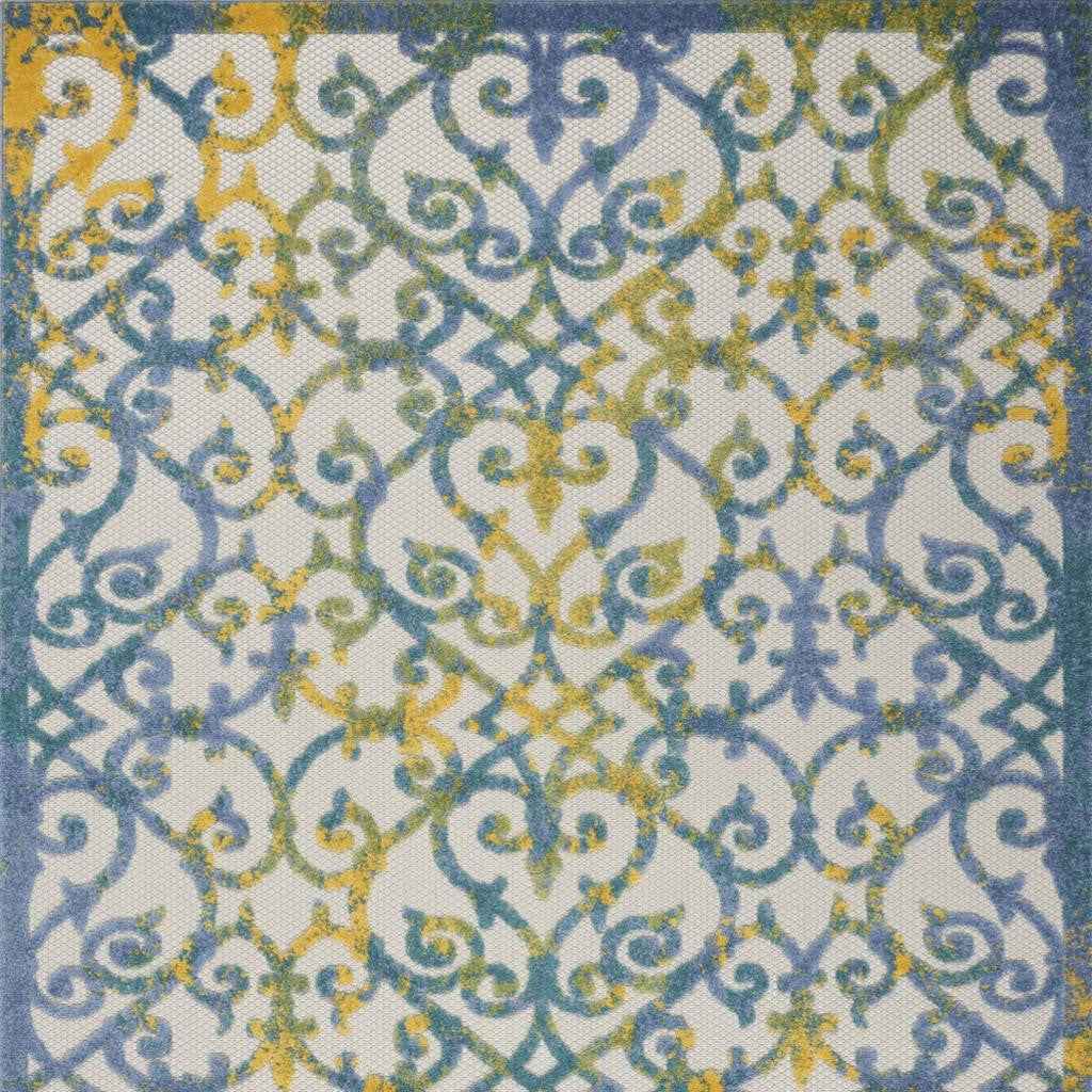 5' X 8' Ivory And Blue Indoor Outdoor Area Rug