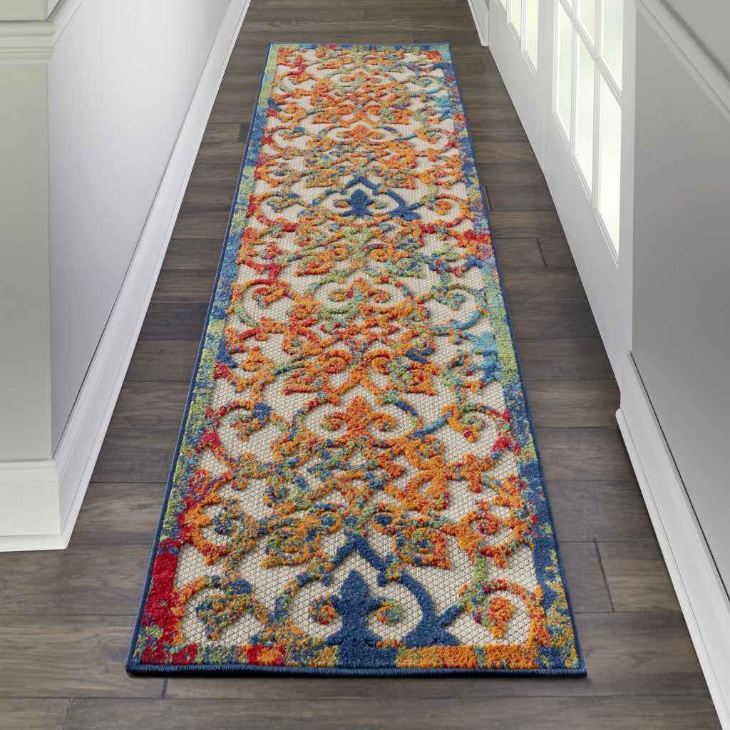 10' Ivory And Blue Indoor Outdoor Area Rug