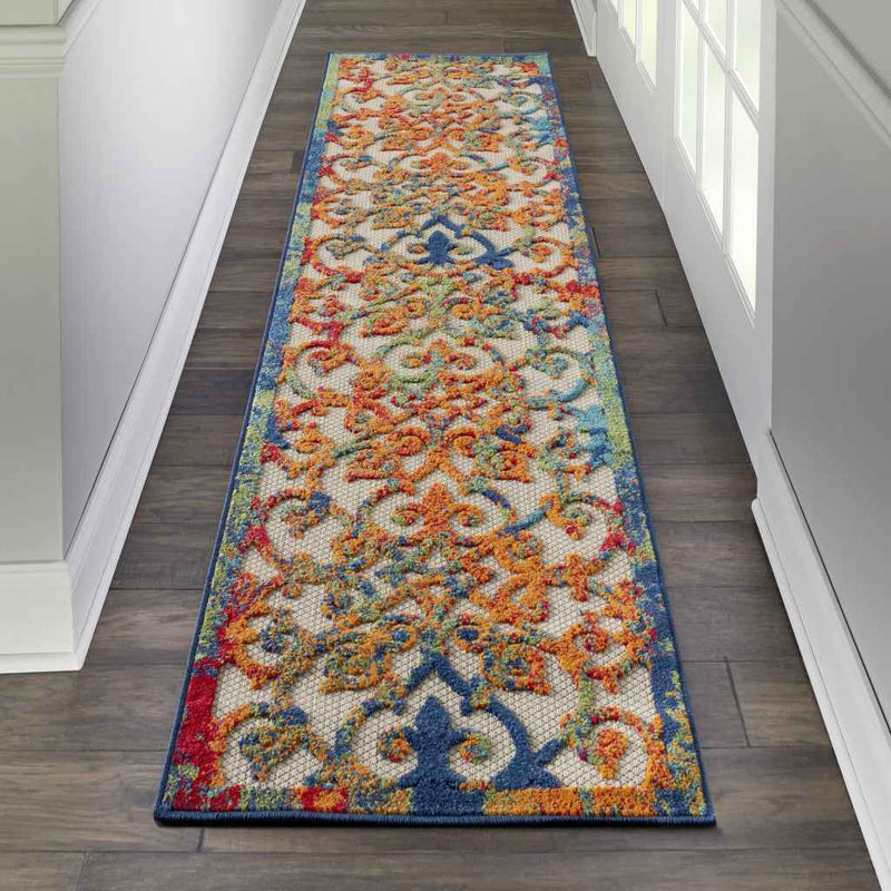 10' Ivory And Blue Indoor Outdoor Area Rug