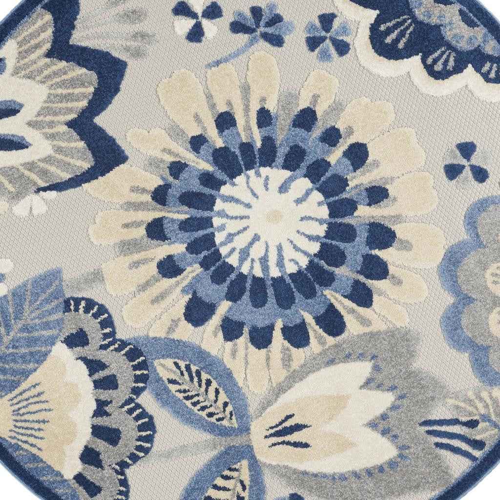 5' Blue And Gray Round Indoor Outdoor Area Rug