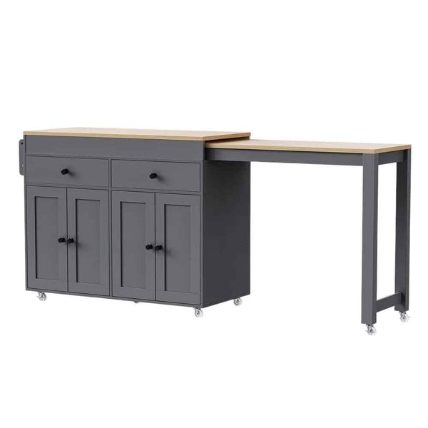 51" Gray Wood Rolling Kitchen Island