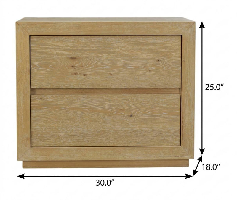 25 in oak wood two-drawer nightstand with 30 in width and 18 in height