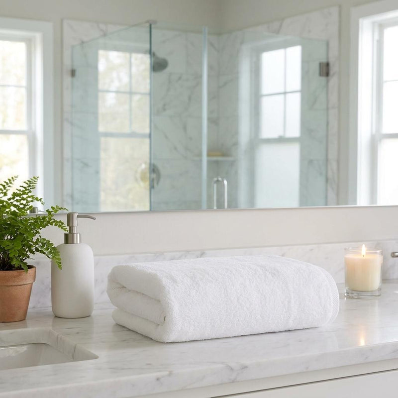 White bath sheet rolled towel with textured surface