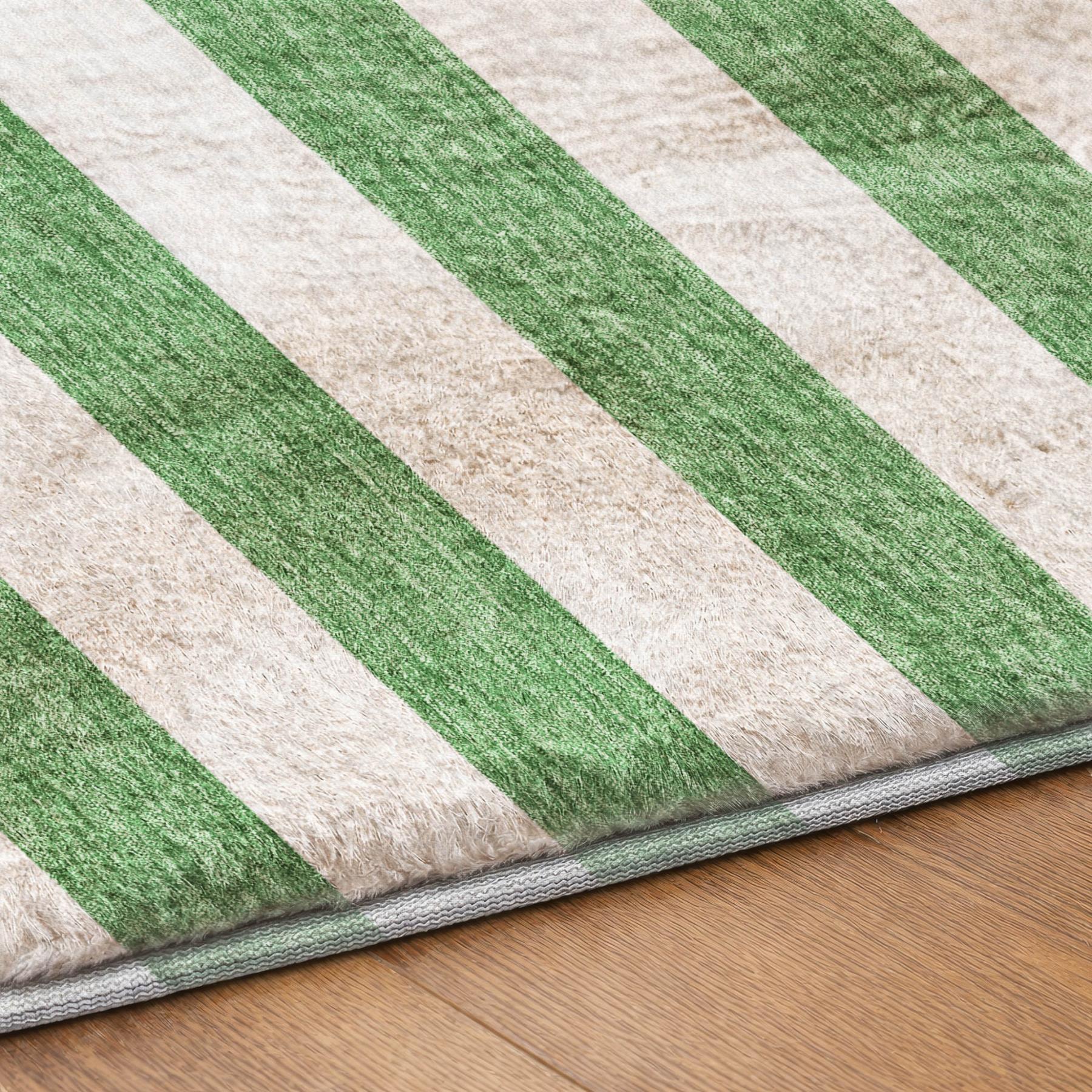 5' X 8' Green And Ivory Striped Shag Washable Area Rug With UV Protection - Home & Garden