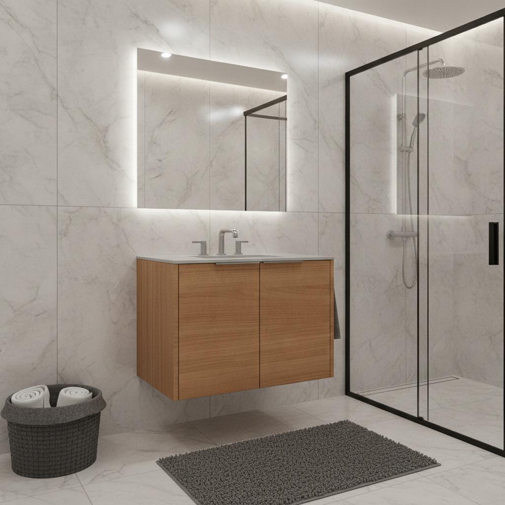30" Brown Wood Floating Double Door Bathroom Vanity With White Sink - Bed & Bath