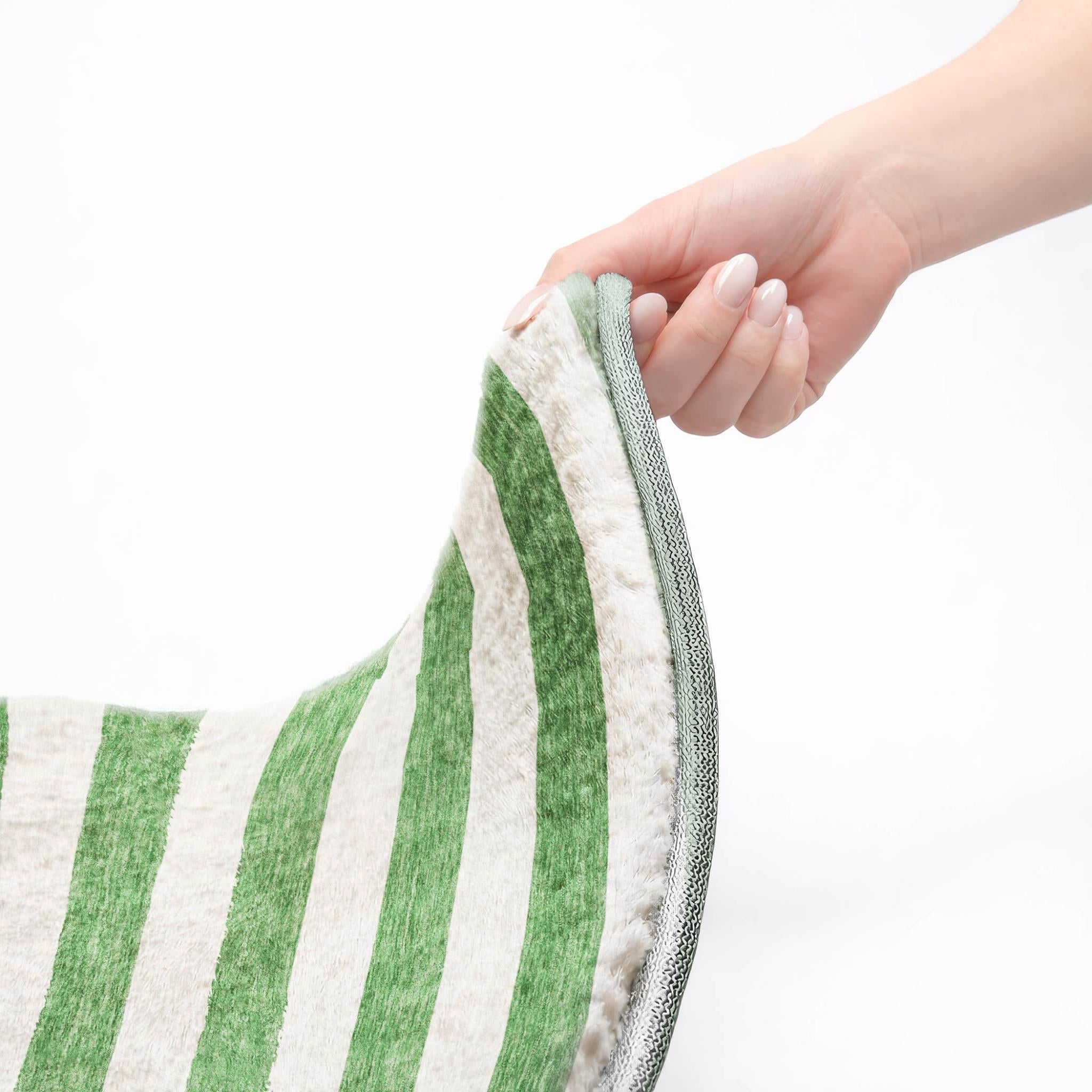 3' X 5' Green And Ivory Striped Shag Washable Area Rug With UV Protection - Home & Garden