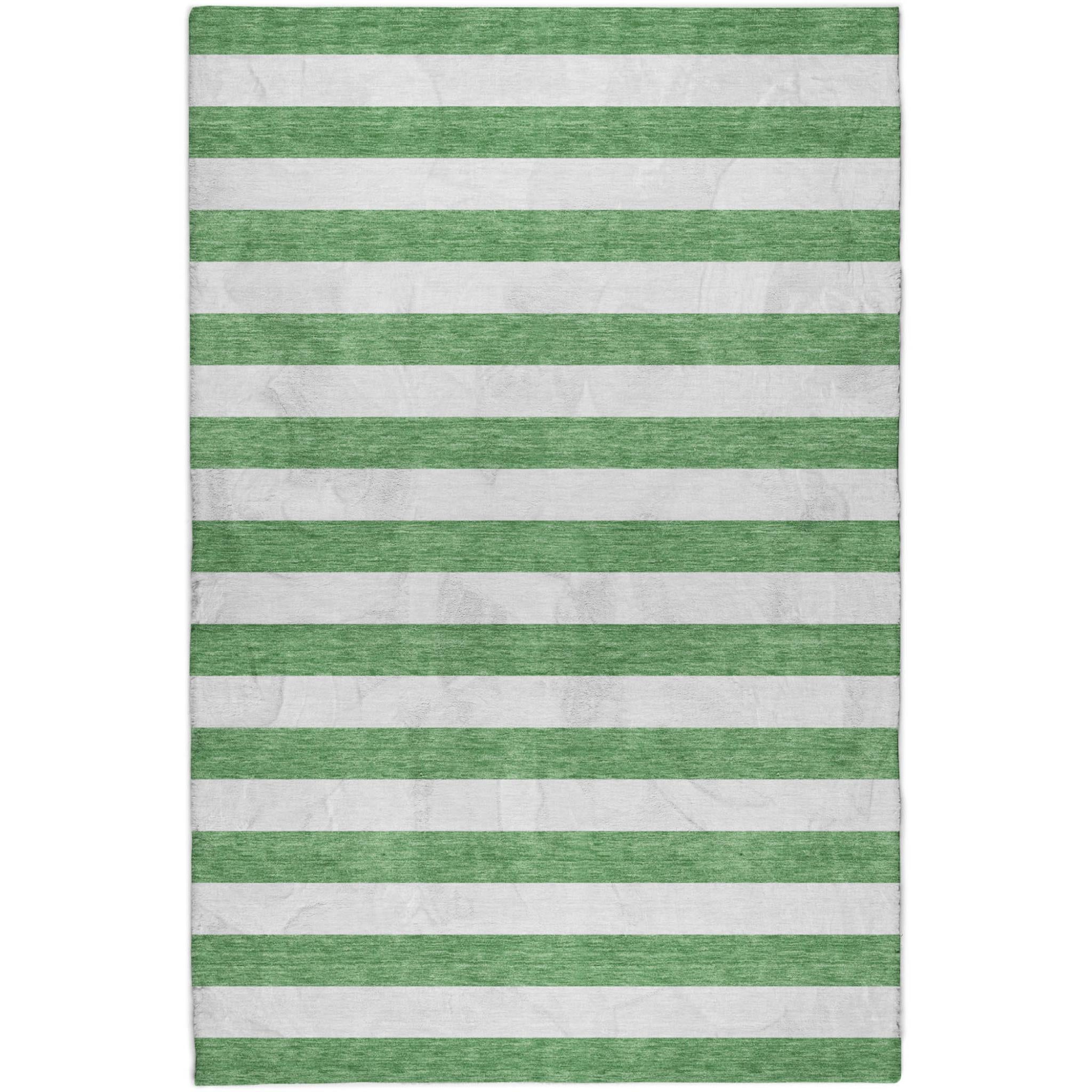 3' X 5' Green And Ivory Striped Shag Washable Area Rug With UV Protection - Home & Garden
