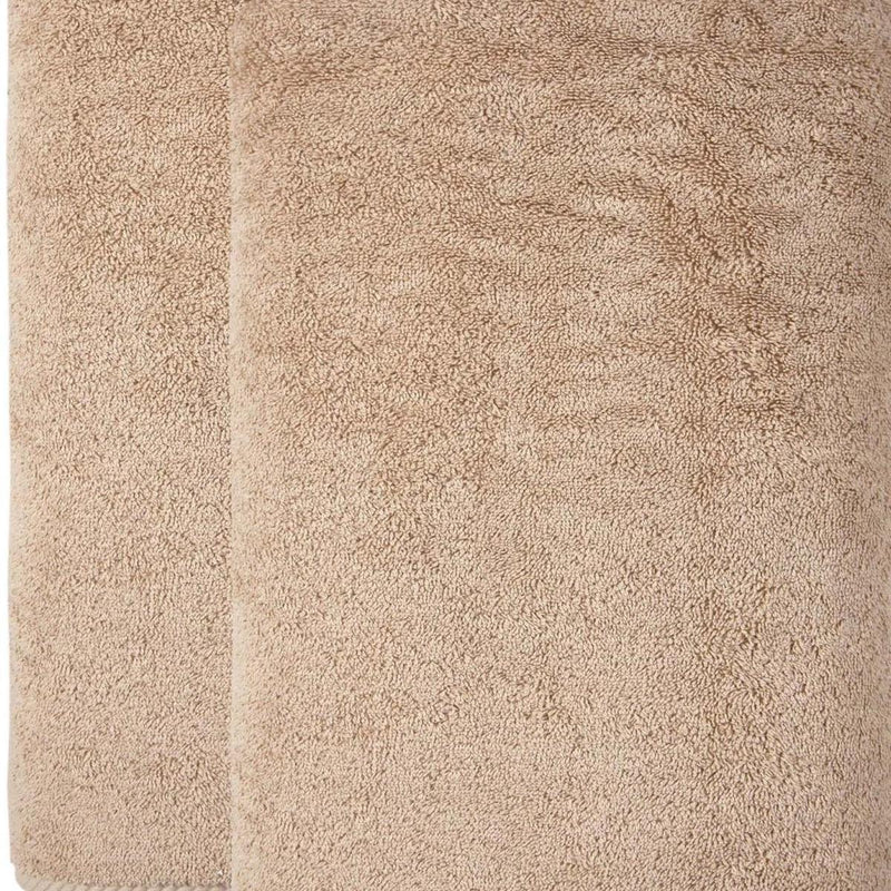 Beige Turkish cotton bath towel texture close-up, set of two, 40 x 70 in