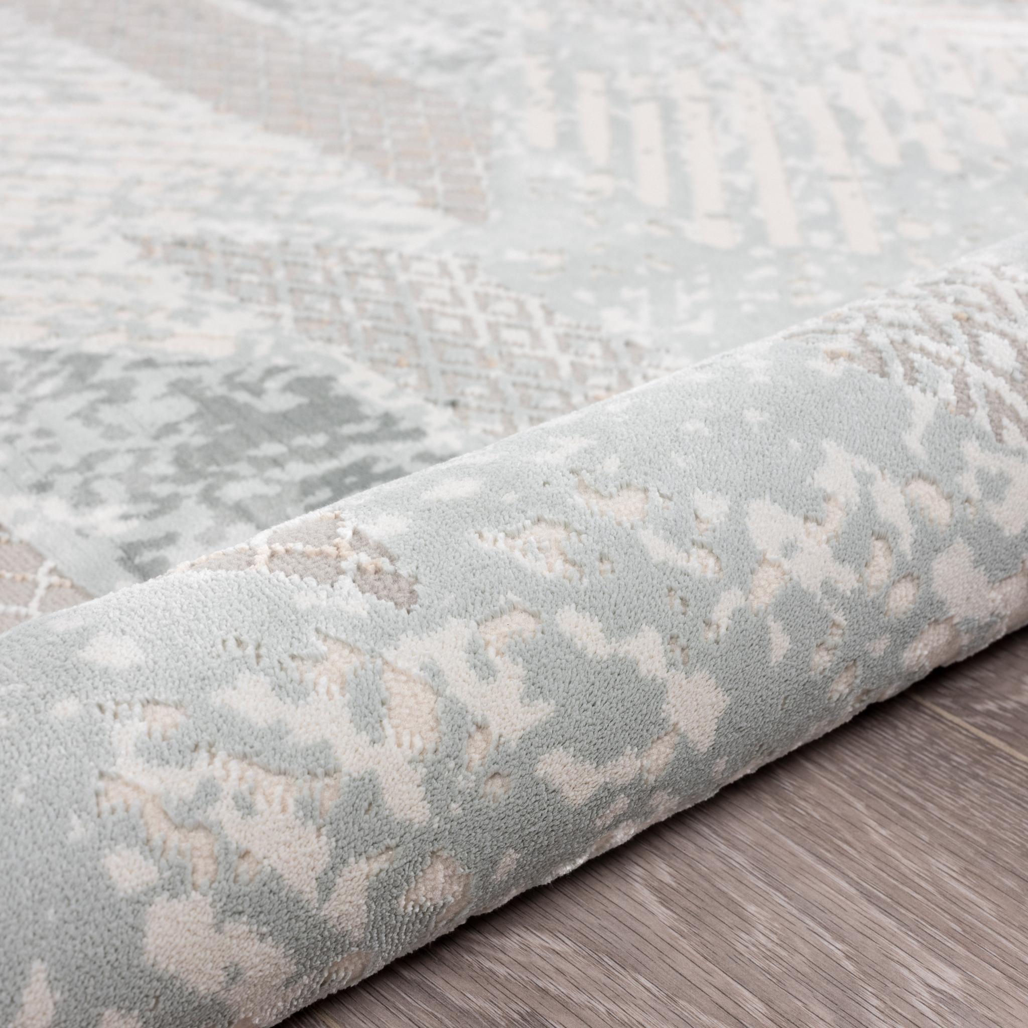 2' X 3' Gray Blue And Cream Geometric Distressed Stain Resistant Area Rug - Home & Garden