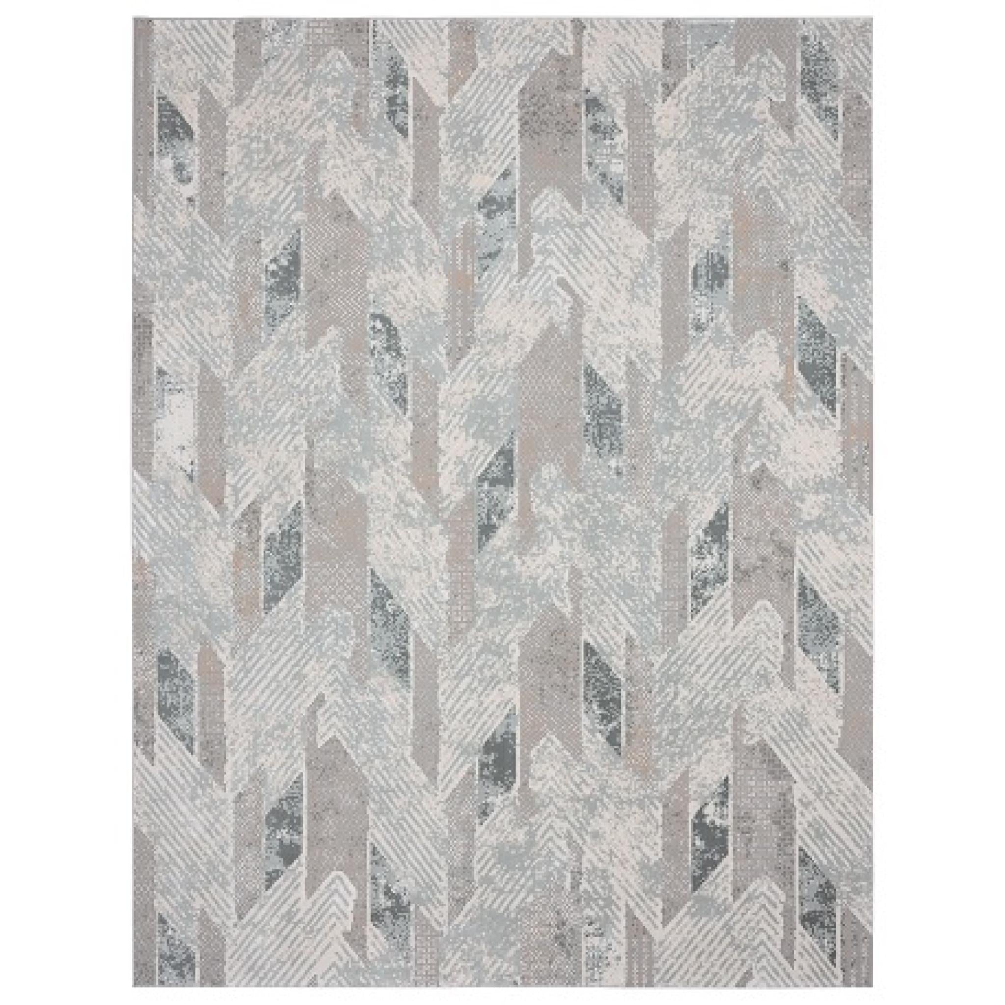 2' X 3' Gray Blue And Cream Geometric Distressed Stain Resistant Area Rug - Home & Garden
