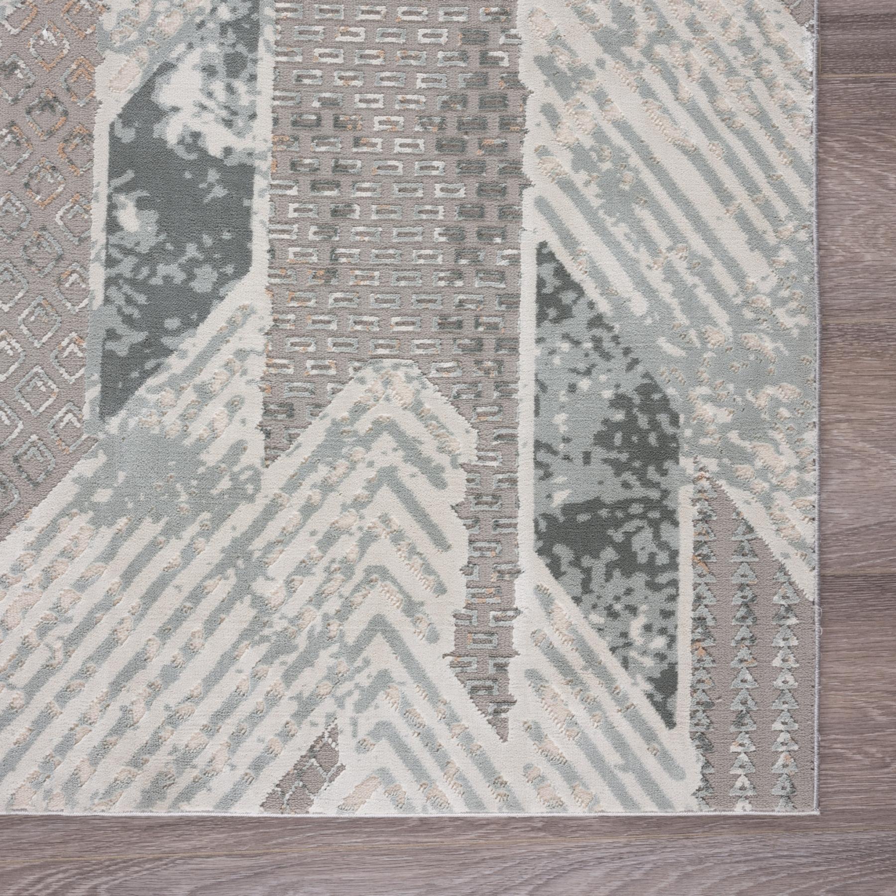 2' X 3' Gray Blue And Cream Geometric Distressed Stain Resistant Area Rug - Home & Garden