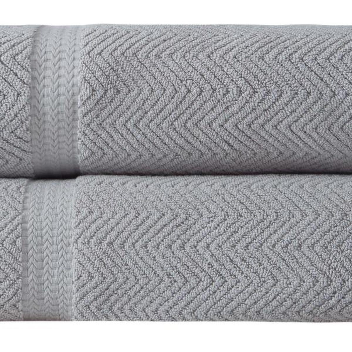 Light gray chevron Turkish cotton bath sheet with textured zigzag weave