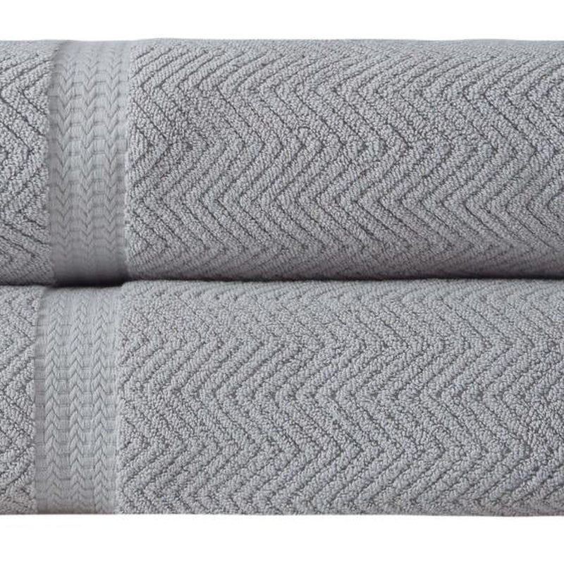Light gray chevron Turkish cotton bath sheet with textured zigzag weave