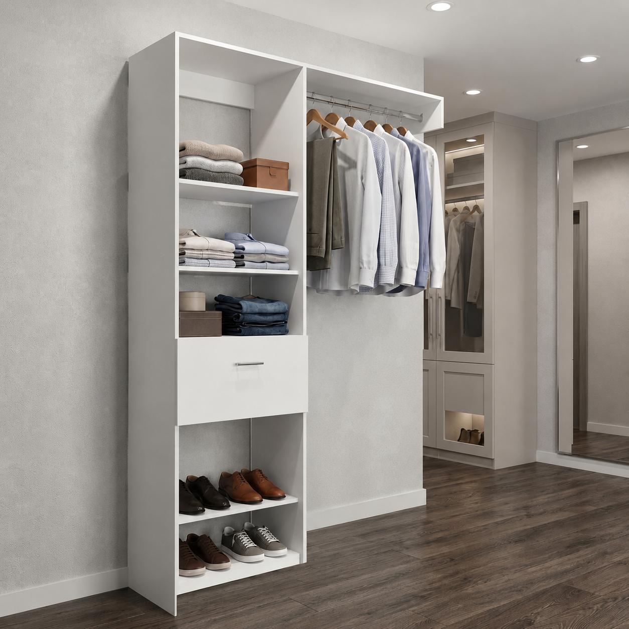 60" White Wood And Metal Single Drawer Closet System - Office