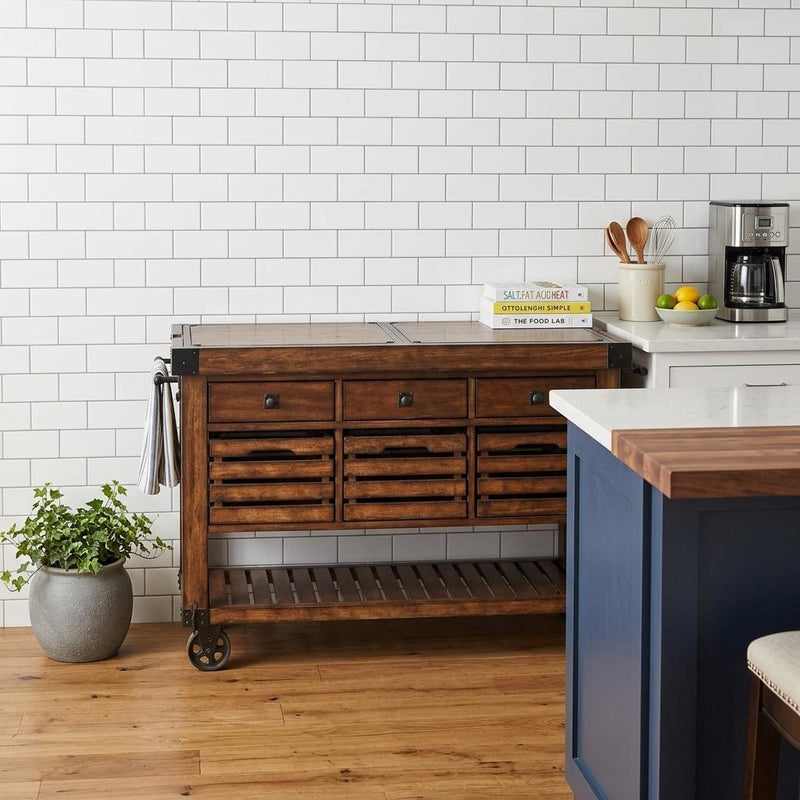 Brown 52" Rolling Kitchen Cart With Storage - Kitchen & Dining