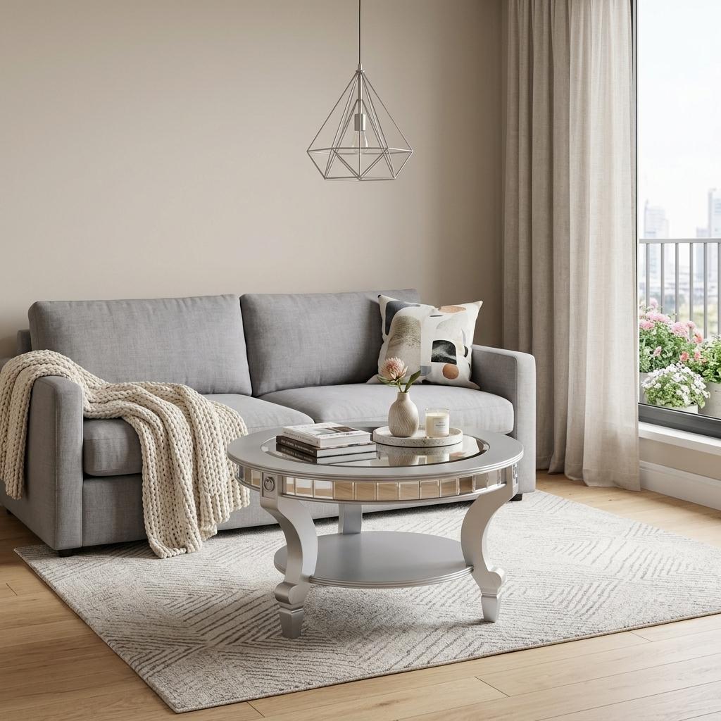 29" Silver Mirrored And Metal Round Mirrored Coffee Table - Living Room