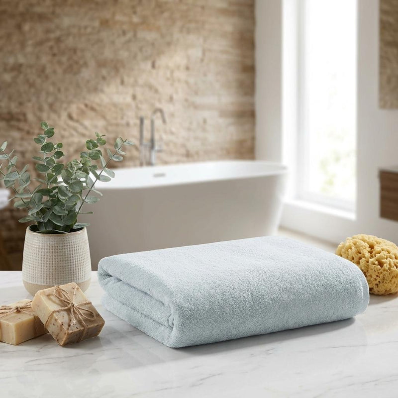 Aqua Turkish cotton bath sheet rolled towel, soft terry texture
