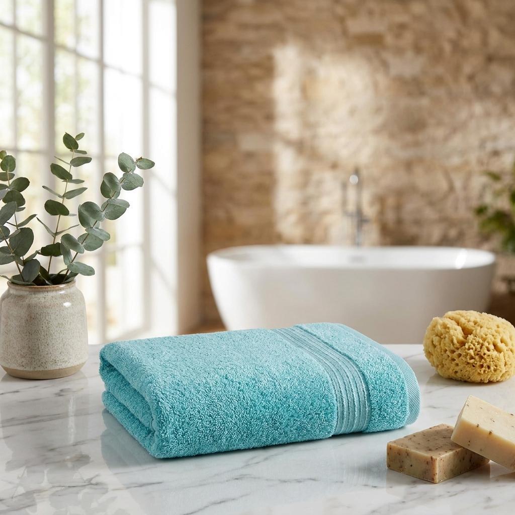 Aqua Turkish cotton bath towel set of two, rolled towel with terry texture, 27 x 54 in
