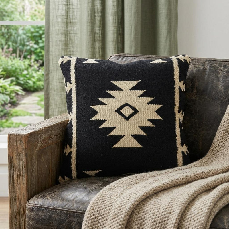 18" Black And Natural Southwestern Throw Pillow with Texture - Home Decor