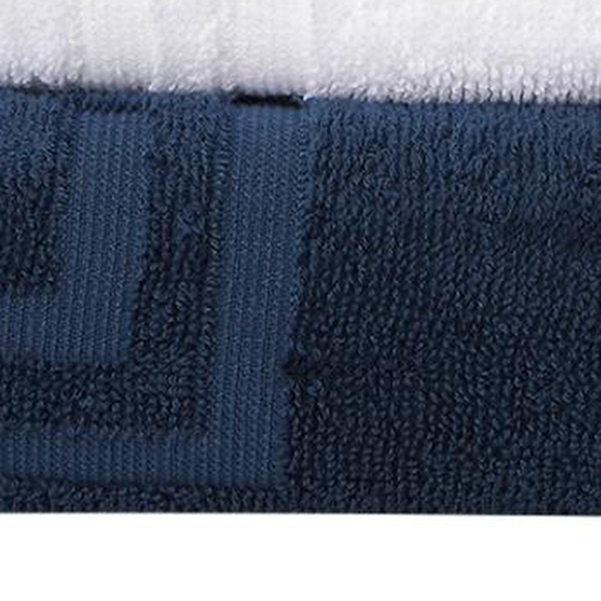 Navy Turkish cotton towel with Greek key band and textured hem