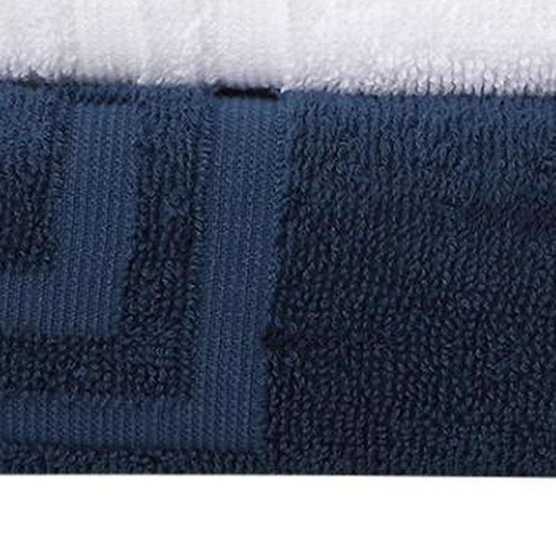 Navy Turkish cotton towel with Greek key band and textured hem