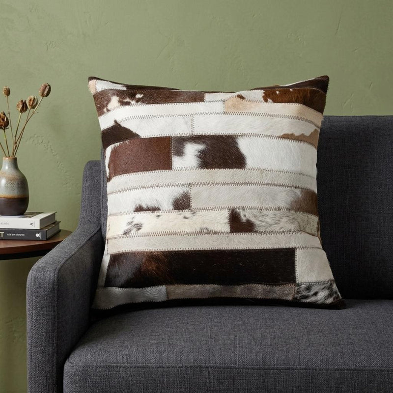 18" Chocolate And Ivory Striped Cowhide Throw Pillow - Home Decor