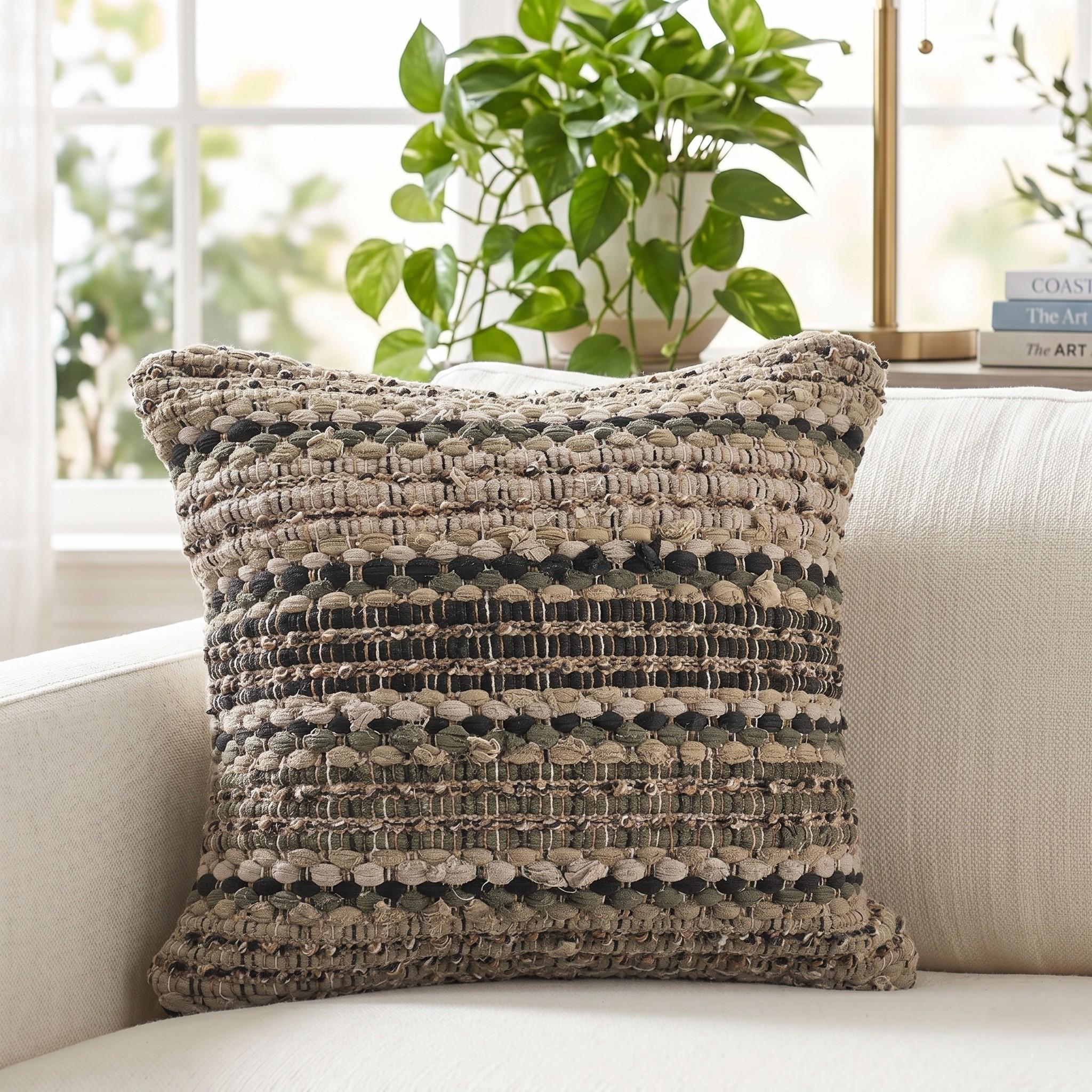 18" Beige And Brown Beach Striped Cotton Blend Throw Pillow Cover - Home & Garden