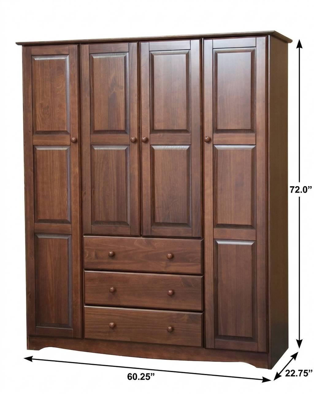 Coffee brown solid wood dresser with four doors and three drawers, 72 in.