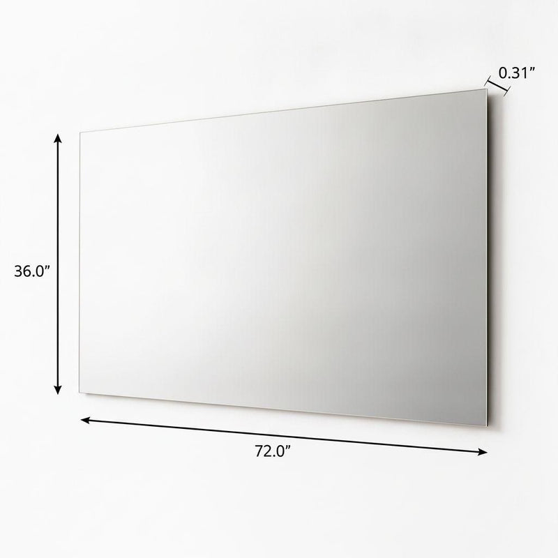 Frameless rectangular hanging mirror, 72 in wide x 36 in tall