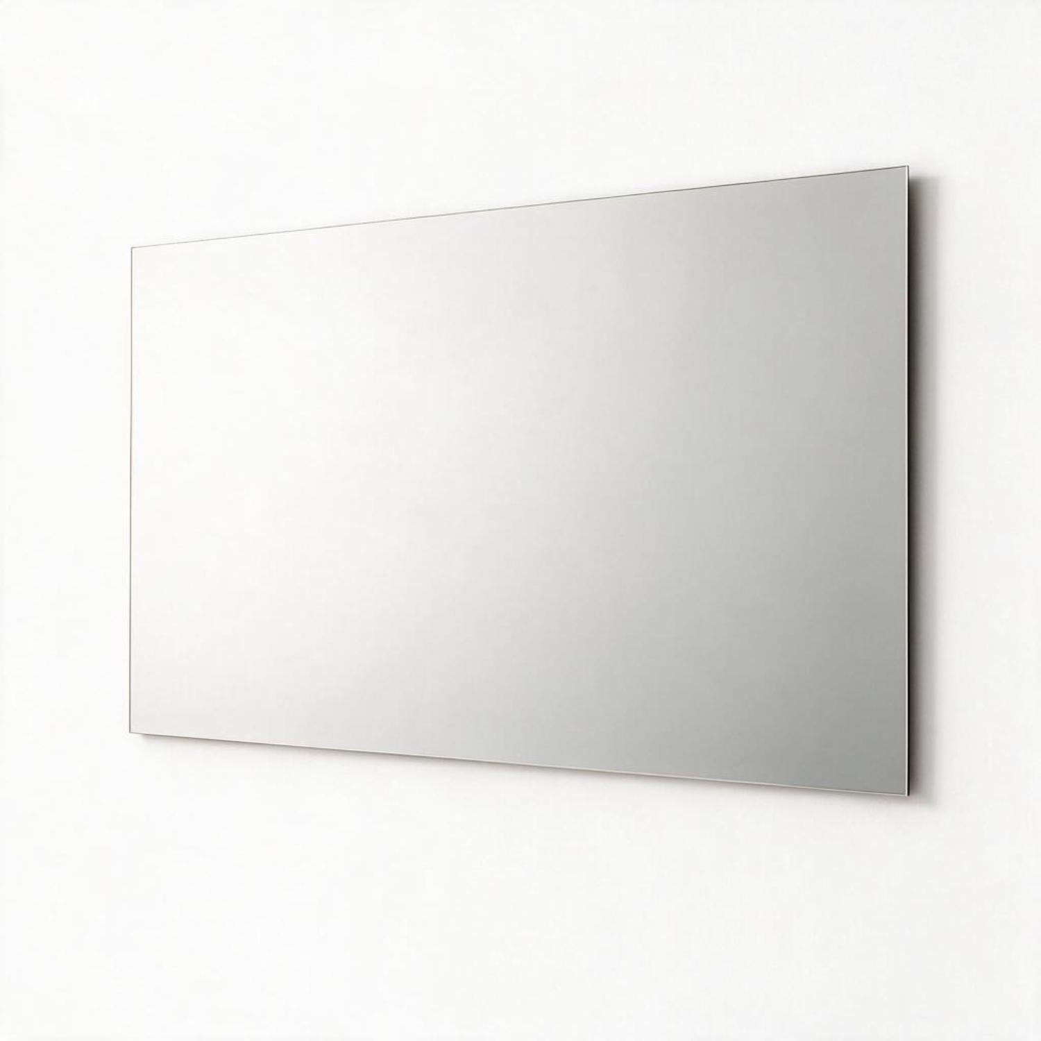 Frameless rectangular hanging mirror panel with smooth reflective glass
