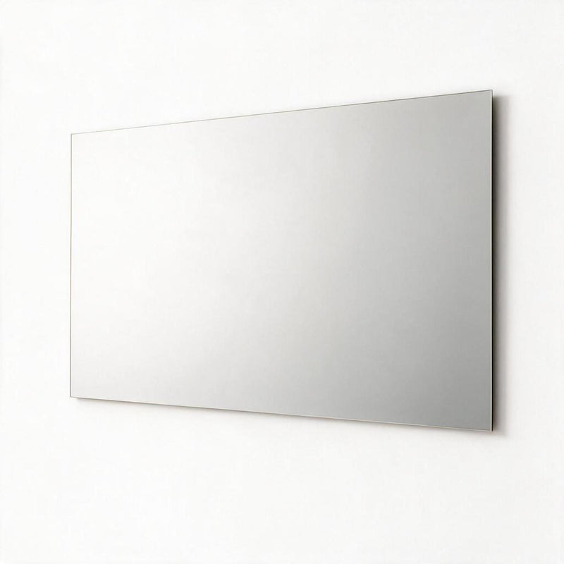 Frameless rectangular hanging mirror panel with smooth reflective glass