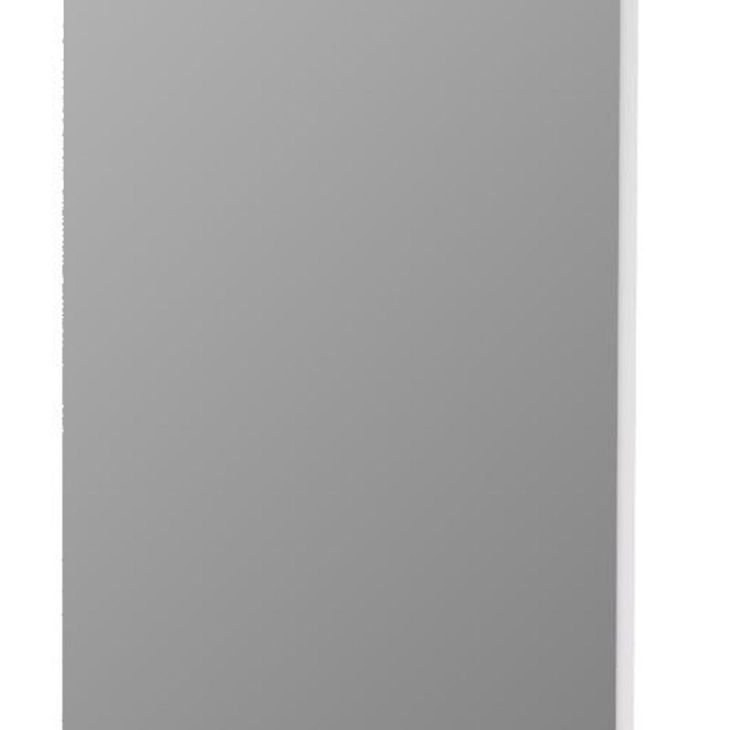 Frameless full-length hanging mirror panel close-up, smooth gray reflective surface