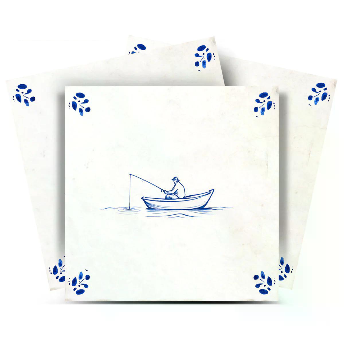 4" x 4" Blue Vinyl Arabesque Peel And Stick Removable Tiles - Home & Garden
