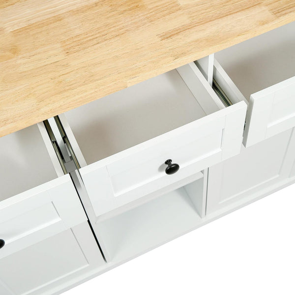White kitchen cart drawer and cabinet door with metal hinges and black knob