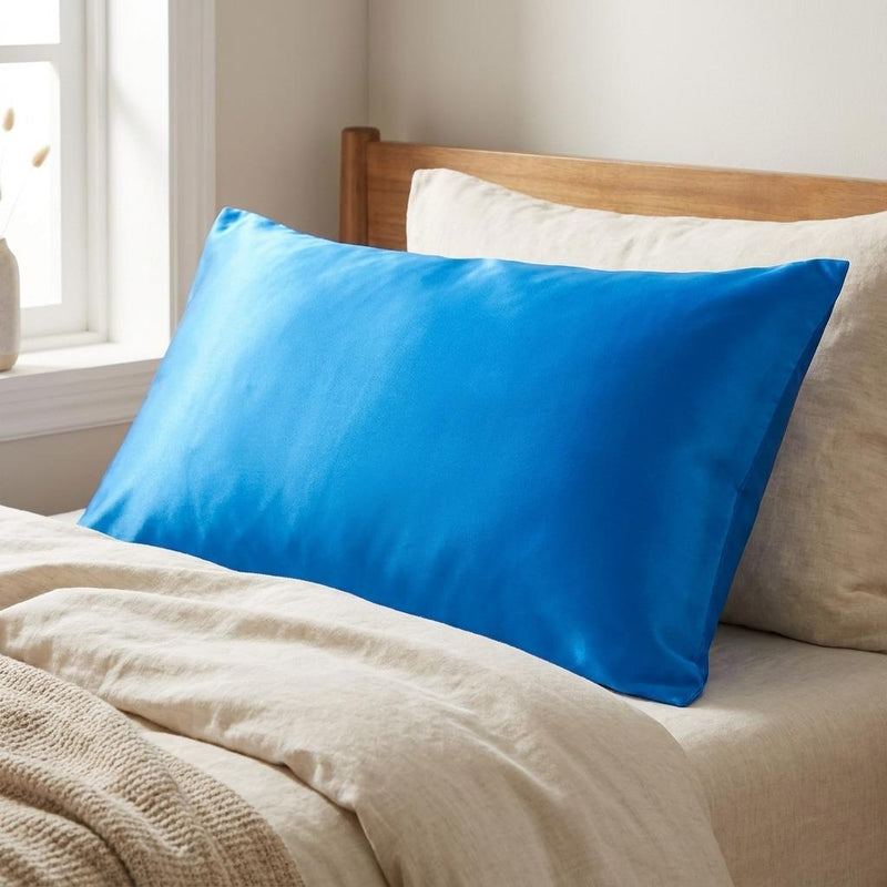 Blue Satin And Satin King Pillowcase - Bed & Bath