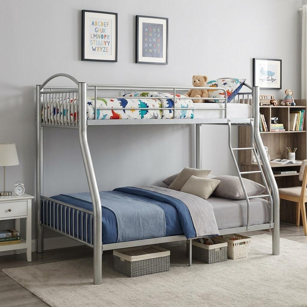 78" X 56" X 67" Silver Metal Twin Over Full  Bunk Bed - Bed & Bath