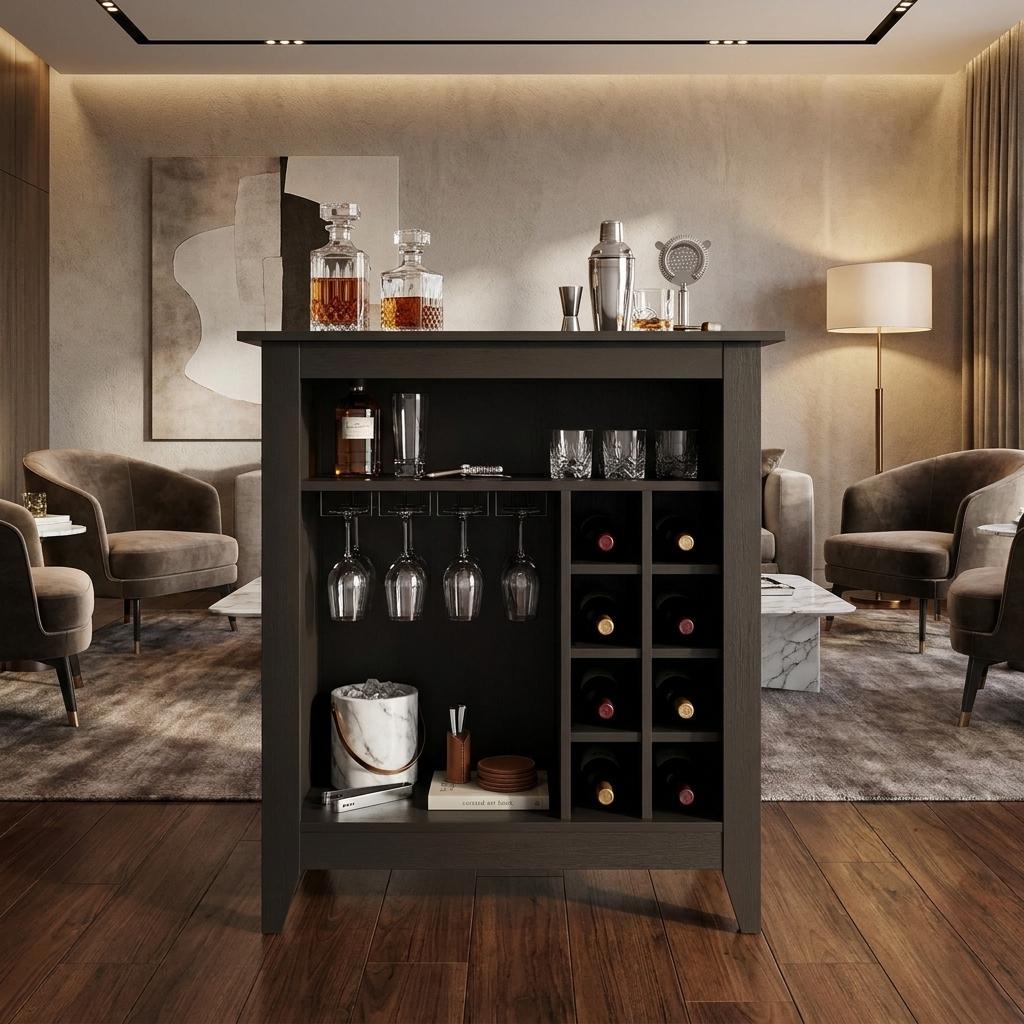 Black Bar Cart With Wine Storage - Kitchen & Dining
