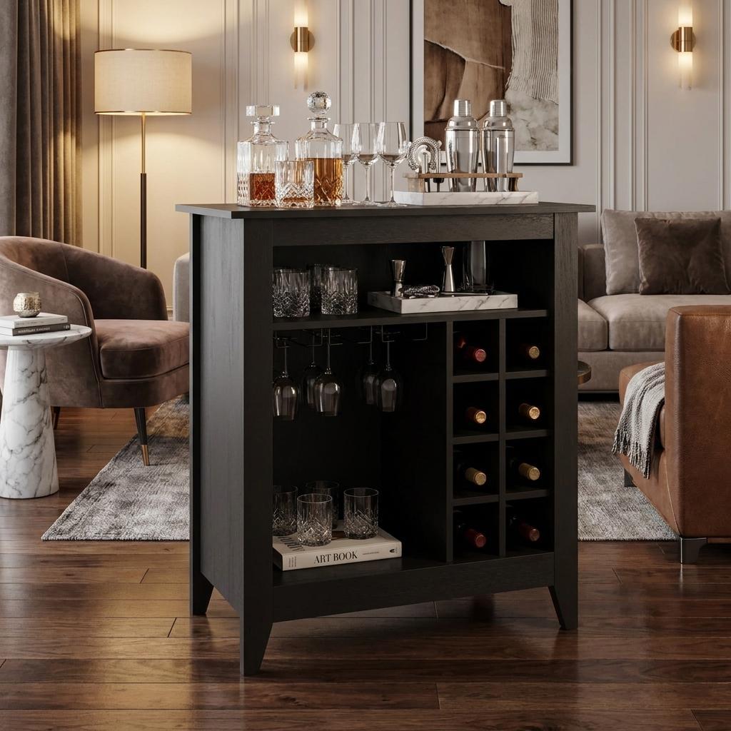 Black Bar Cart With Wine Storage - Kitchen & Dining