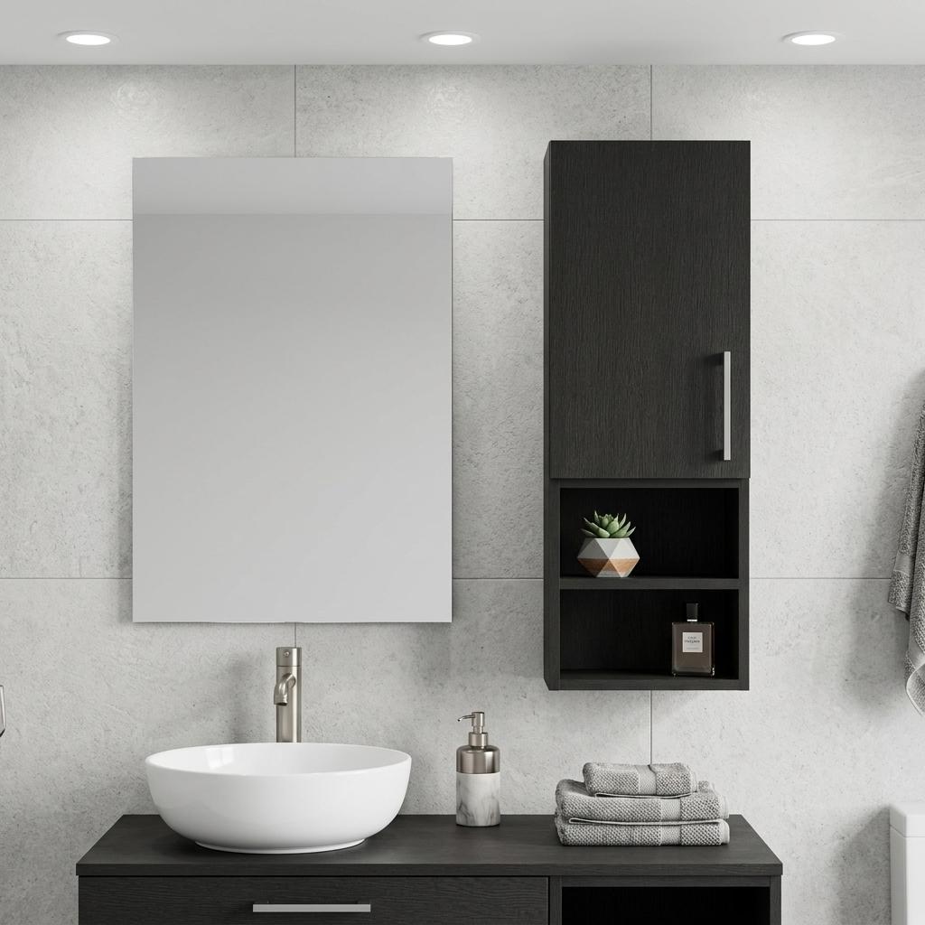 12" Black Wood Wall Mounted Single Door Medicine Cabinet - Office Supplies