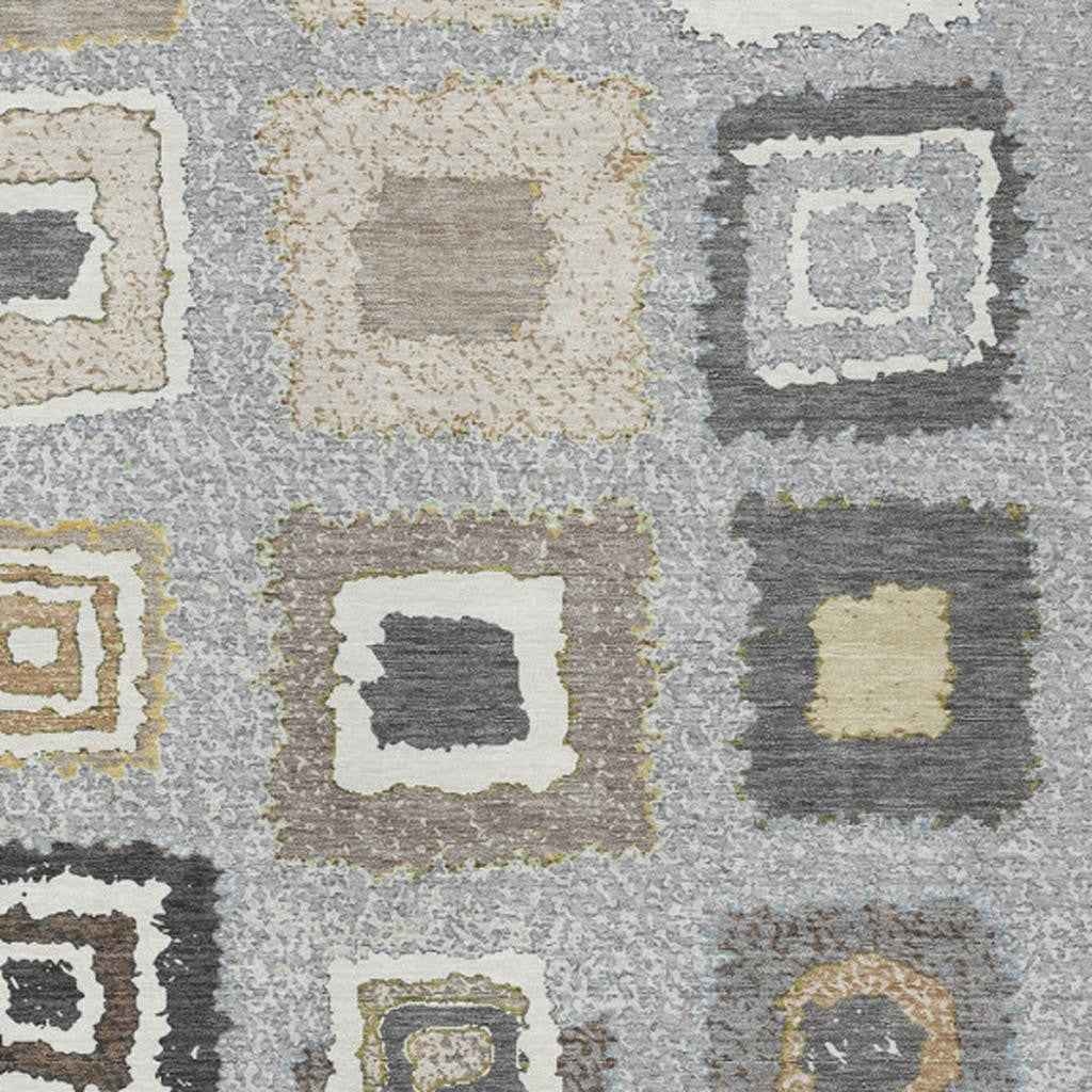 9' X 12' Gray Charcoal And Beige Geometric Washable Indoor Outdoor Area Rug