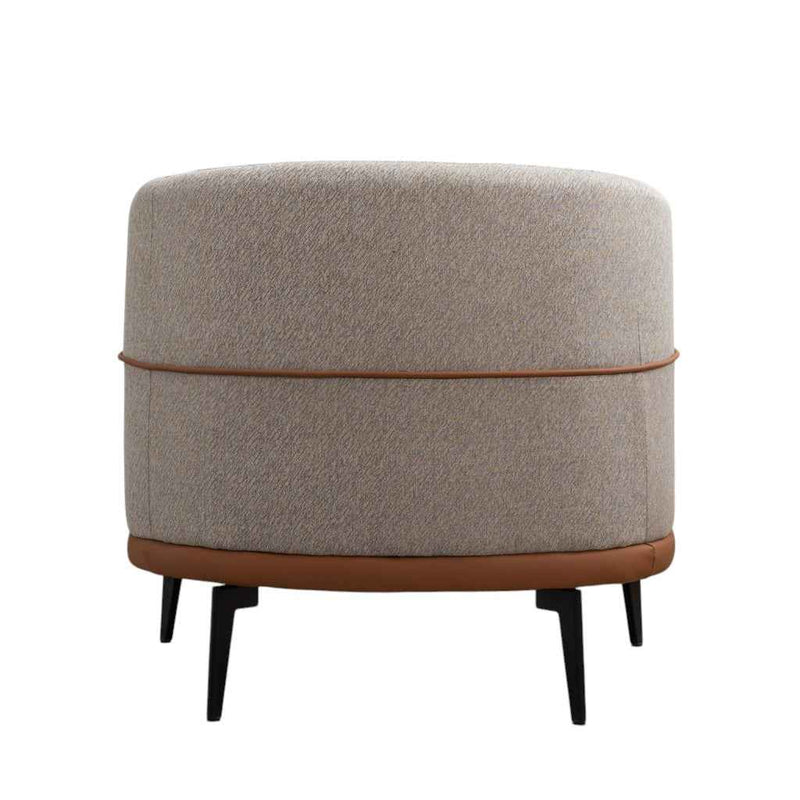 29" Beige Terra Cotta and Black Linen Upholstered Wood Barrel Chair