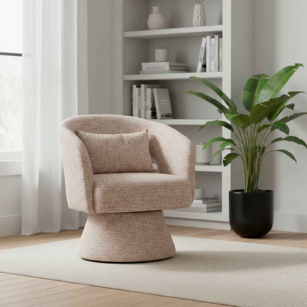 29" Brown Upholstered Swivel Arm Chair