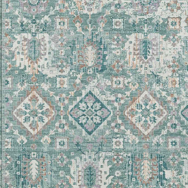 3' X 5' Pale Aqua And Copper Floral Medallion Washable Indoor Outdoor Area Rug