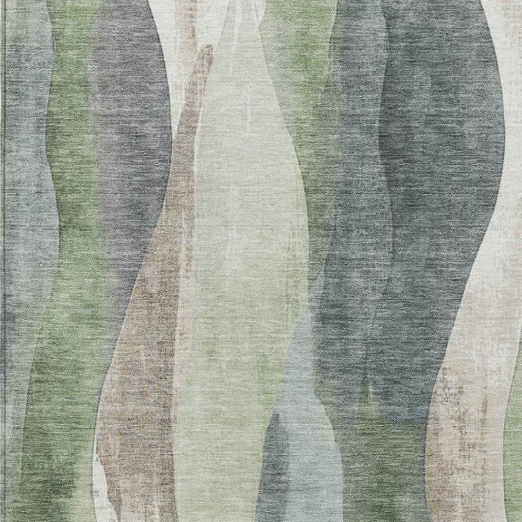 9' X 12' Fern Green And Gray Abstract Washable Indoor Outdoor Area Rug