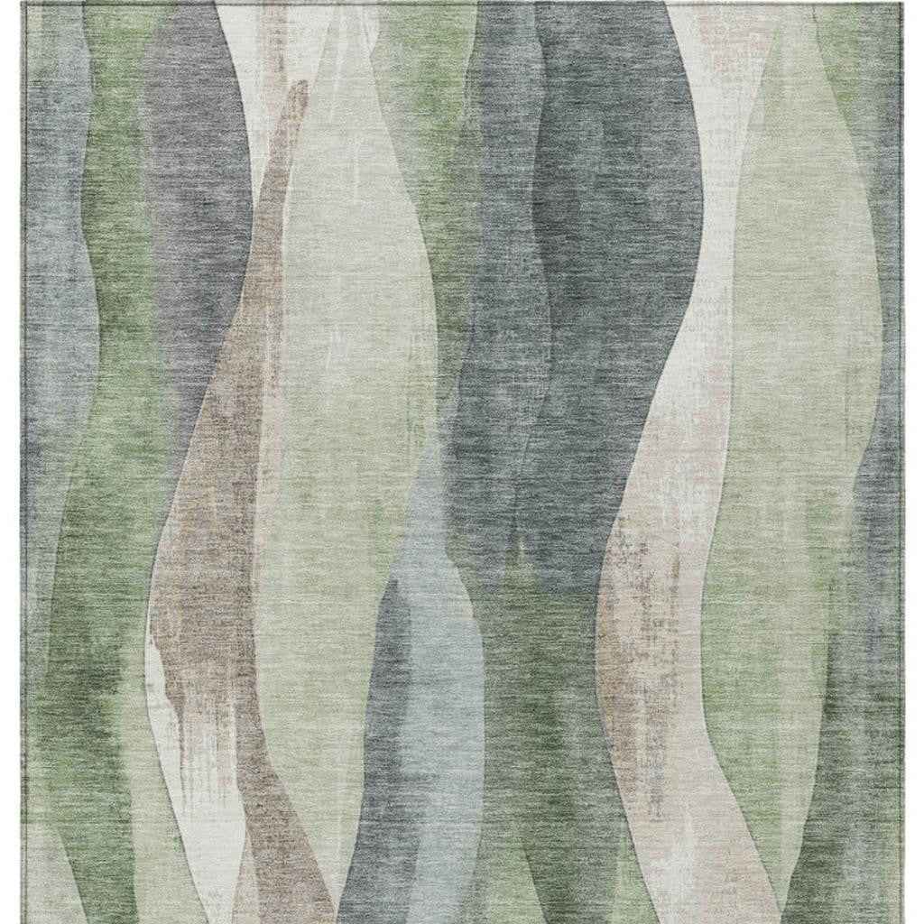 9' X 12' Fern Green And Gray Abstract Washable Indoor Outdoor Area Rug