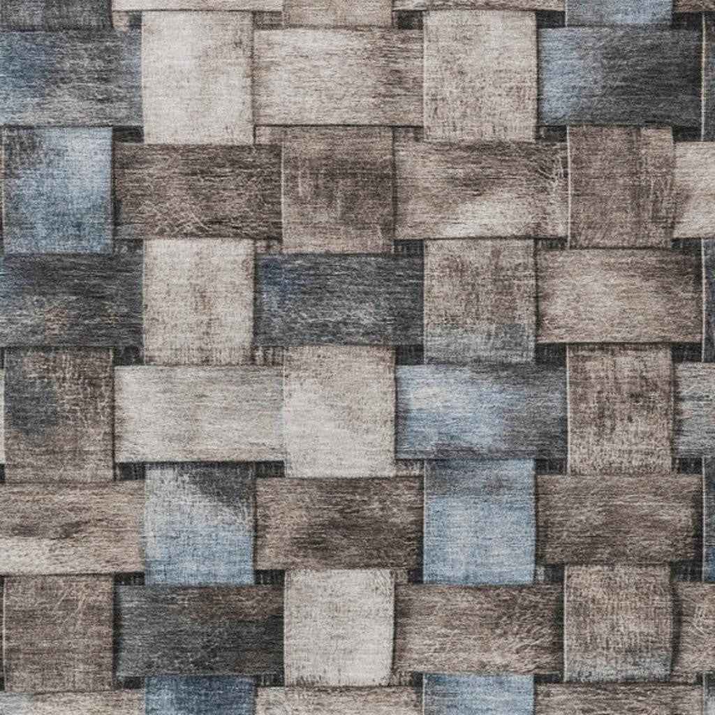 8' X 10' Taupe And Denim Blue Striped Washable Indoor Outdoor Area Rug