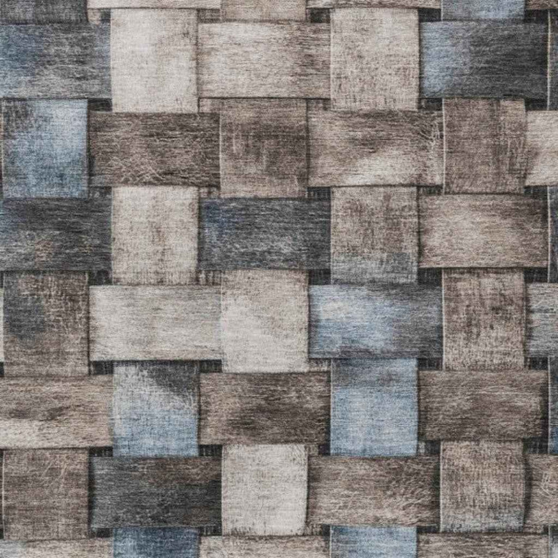 8' X 10' Taupe And Denim Blue Striped Washable Indoor Outdoor Area Rug
