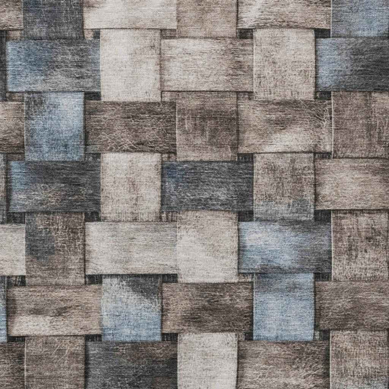 9' X 12' Taupe And Denim Blue Striped Washable Indoor Outdoor Area Rug