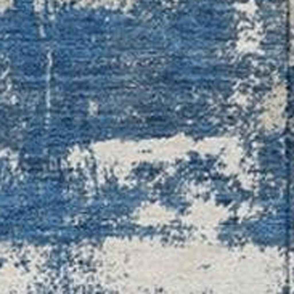 8' X 10' Navy Blue And Ivory Abstract Washable Indoor Outdoor Area Rug